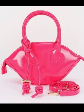 ShopEvelynne Hot Pink faux Patent Leather Mini Tote with Detachable Strap